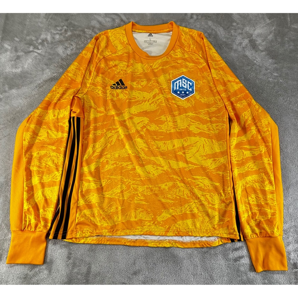 Adidas Soccer Jersey Mens Large Orange Yellow MSC United Climalite Long Sleeve L